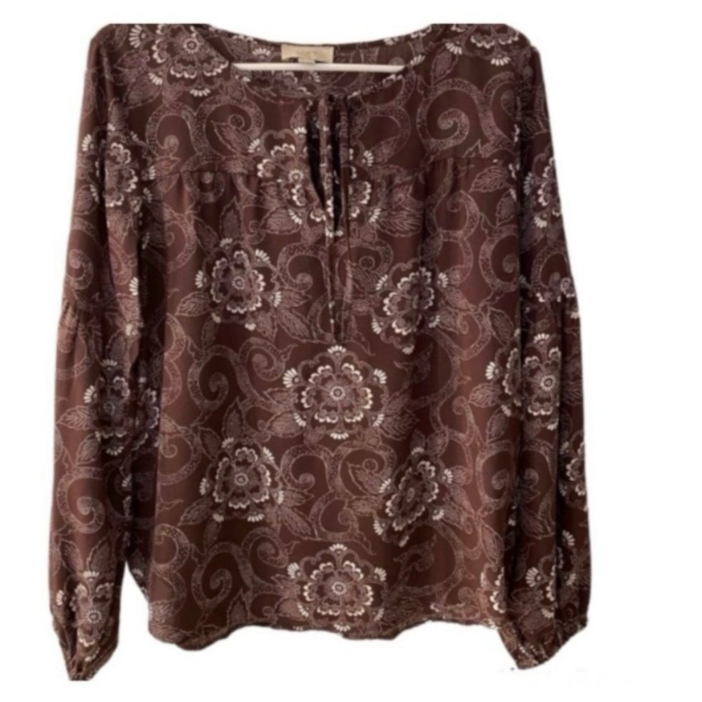 LOFT Outlet Purple and White V-Floral Long Sleeve Blouse size XS
